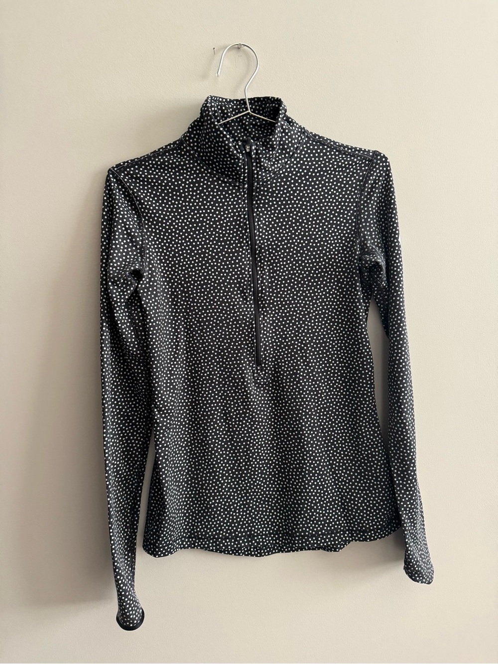 Nike Pro Womens Dri-Fit 3/4 Zip Black/White polka dot pullover Athleisure Trendy
